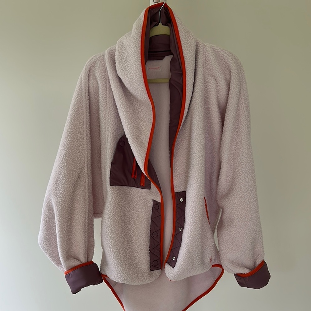 Free People Vibrant Pink and Orange Teddy Jacket